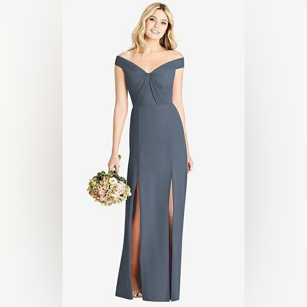 Social Bridesmaids OFF-THE-SHOULDER PLEATED BODICE DRESS WITH FRONT SLIT 8186
